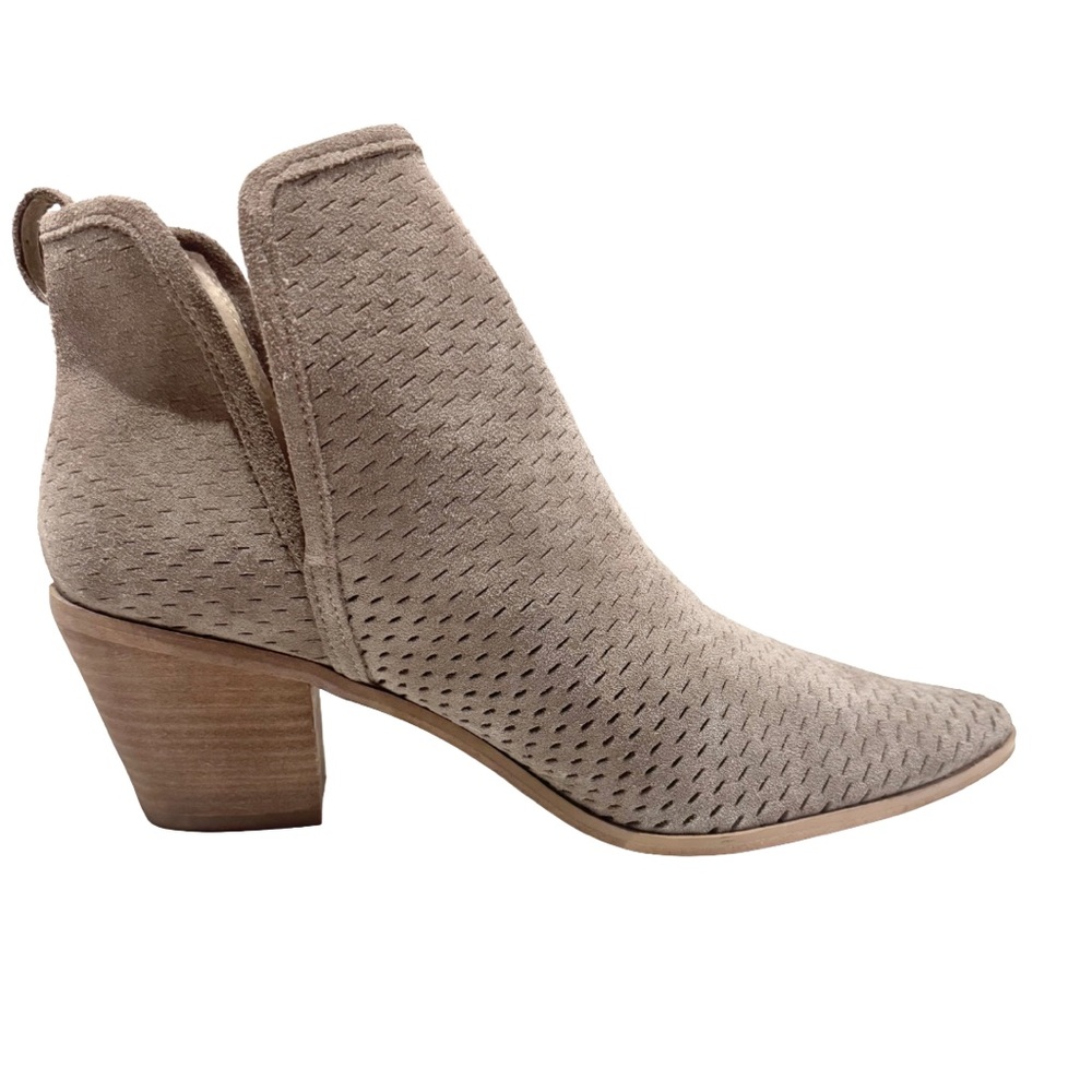 Lucky Brand Loria Sz 10 Gray Taupe Suede Pointed Toe Stacked Heel Ankle Boots